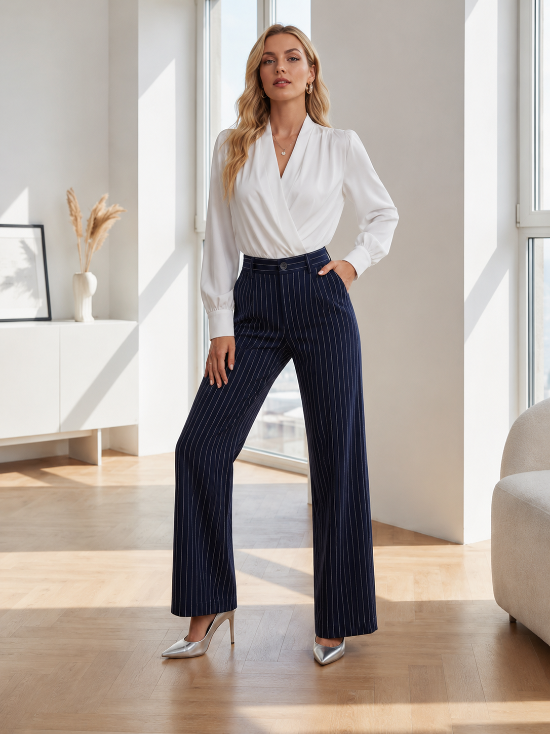 Nerea | Pantalones de cintura alta y de corte ancho a rayas