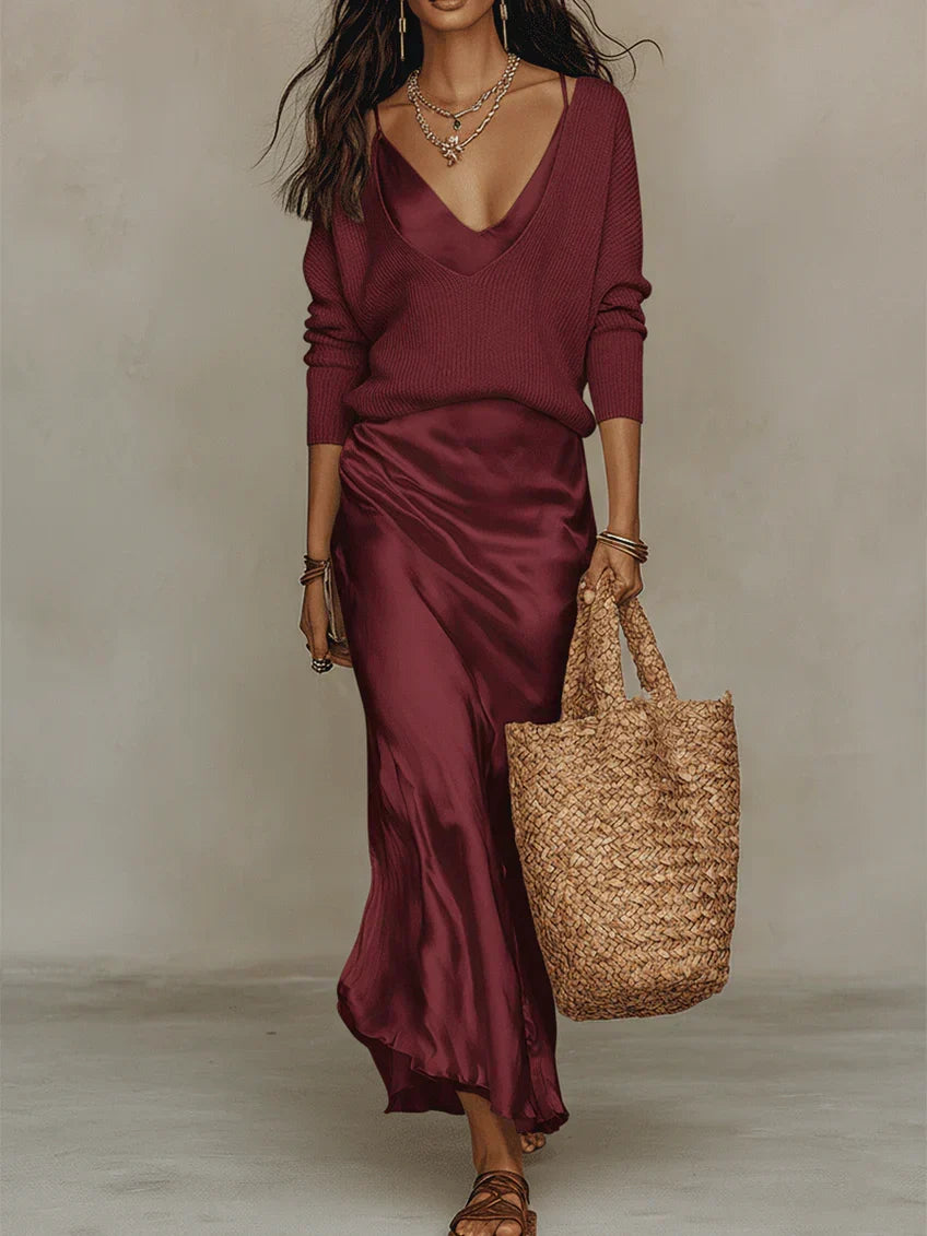 Anaïs – Vestido Midi Satinado Elegante