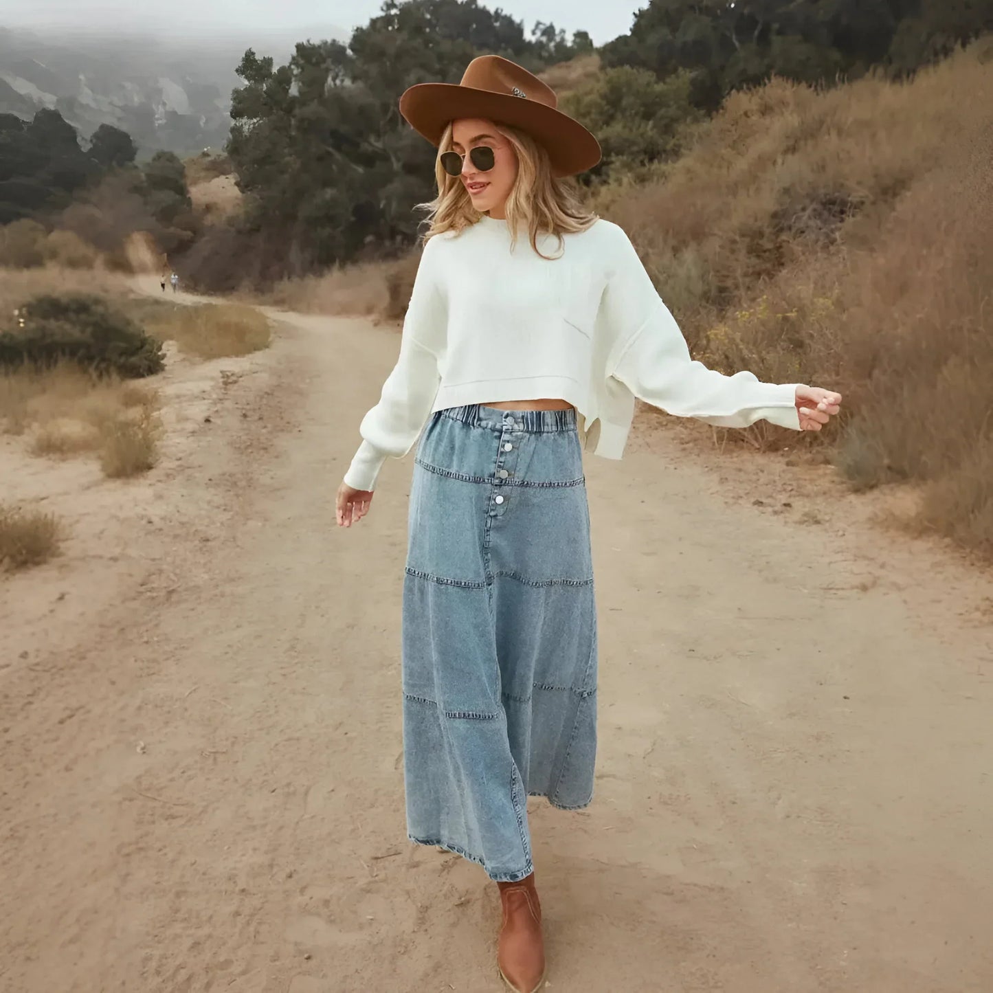 Ava | Falda maxi vaquera con tiras