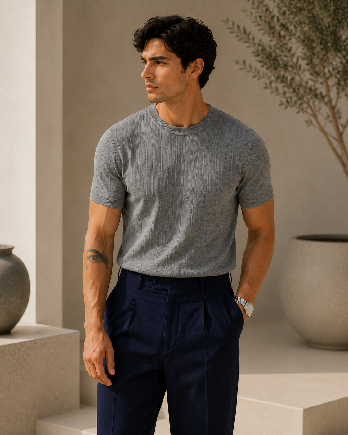 David | Jersey de punto con cuello redondo de manga corta