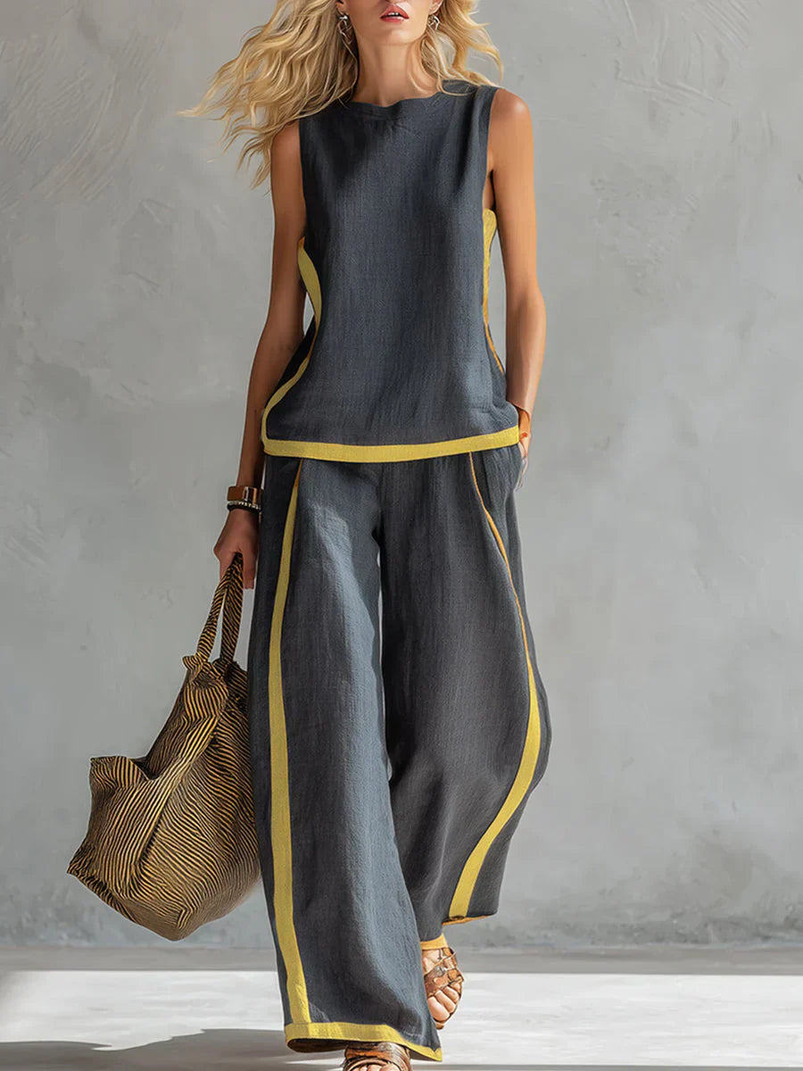 Ursula – Conjunto Chaleco y Pantalón Chic-Casual con Acabados Bicolor