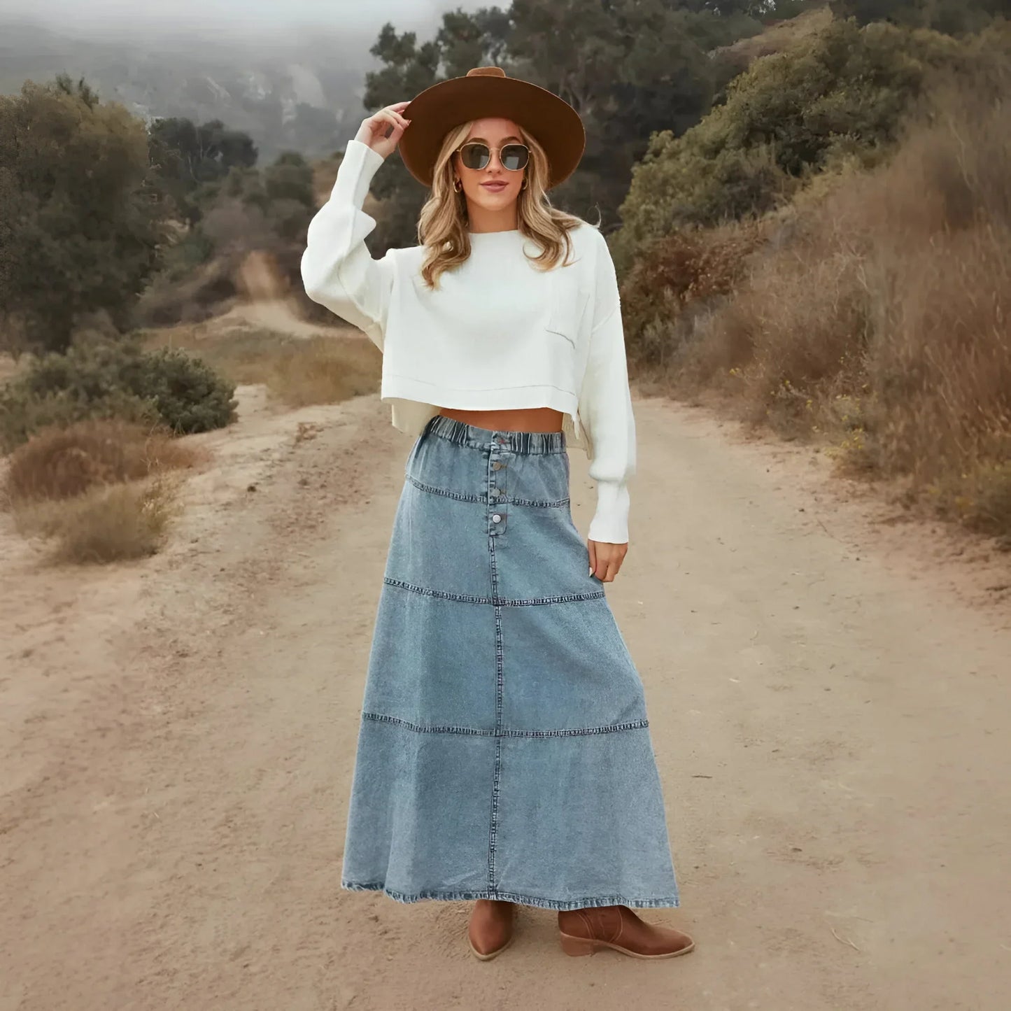 Ava | Falda maxi vaquera con tiras