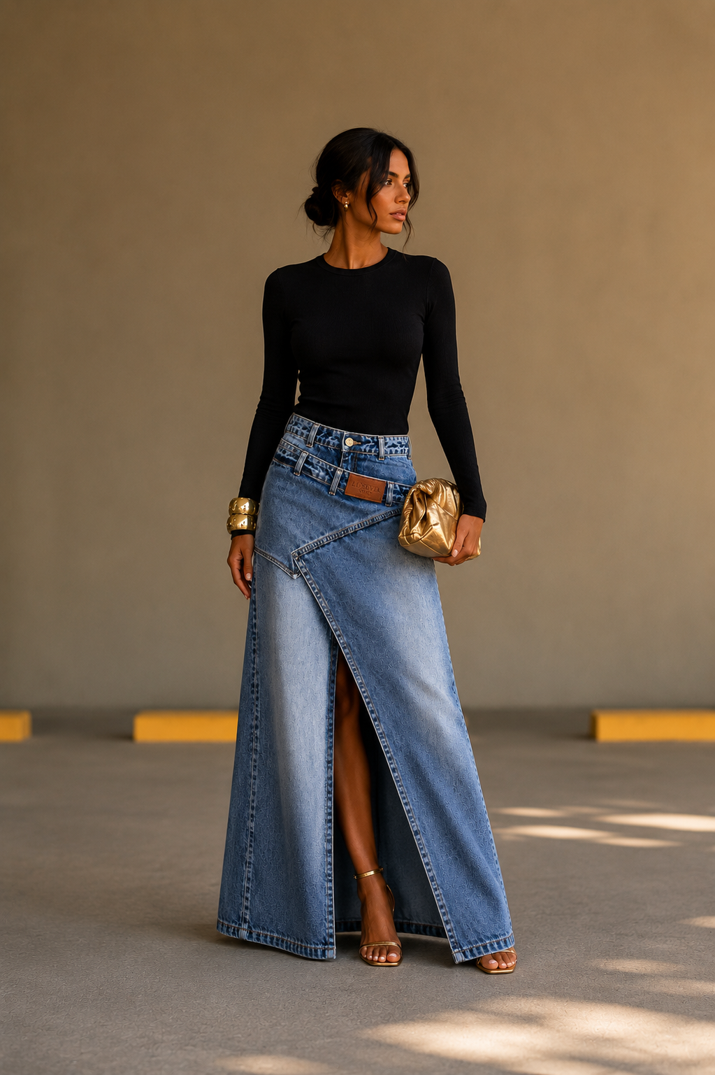 Valeria | Falda Vaquera Maxi de Tiro Alto