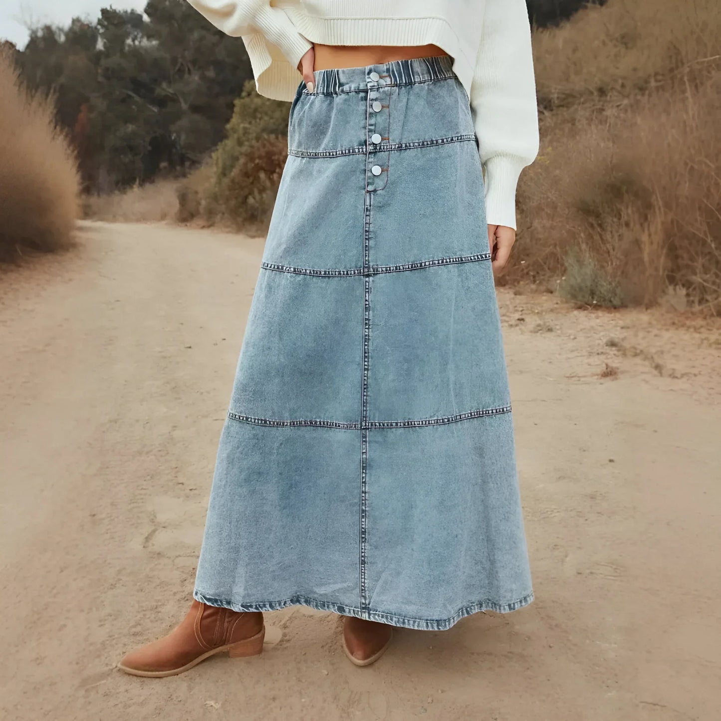 Ava | Falda maxi vaquera con tiras