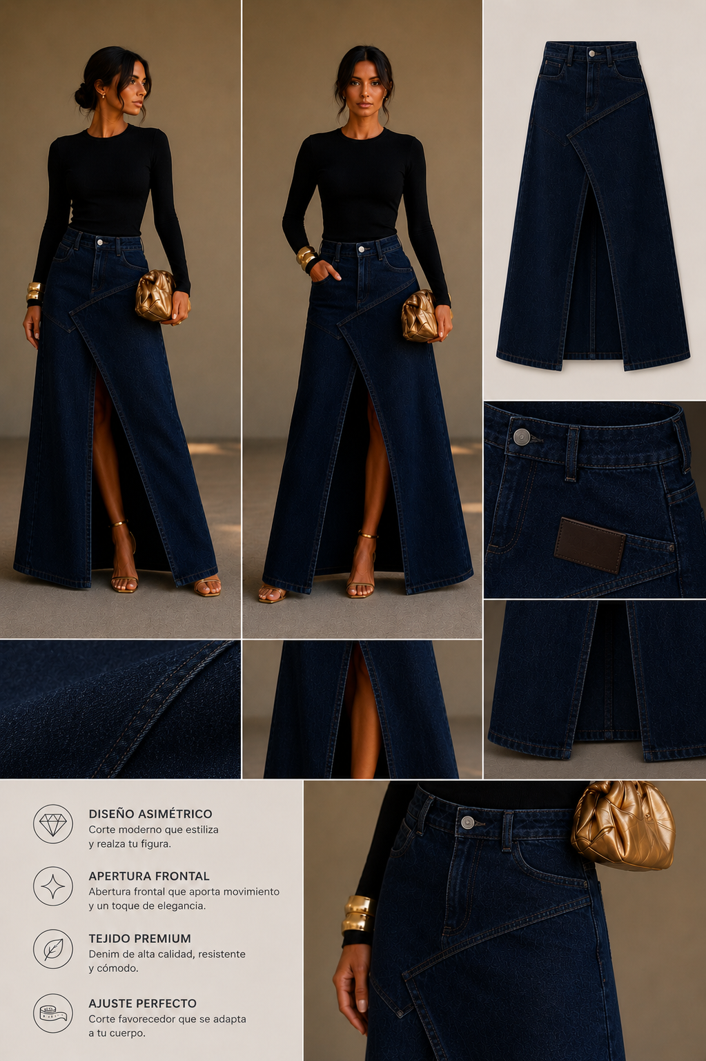 Valeria | Falda Vaquera Maxi de Tiro Alto