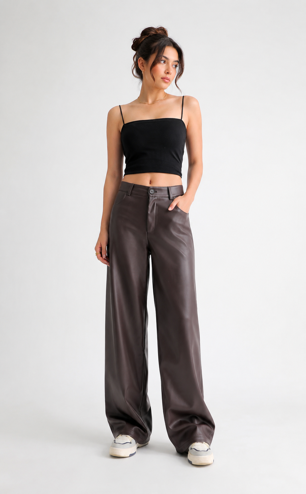 Isabel | Pantalón de cuero de pierna ancha