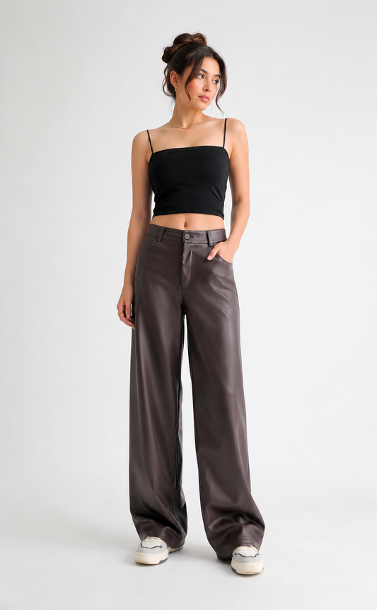 Isabel | Pantalón de cuero de pierna ancha
