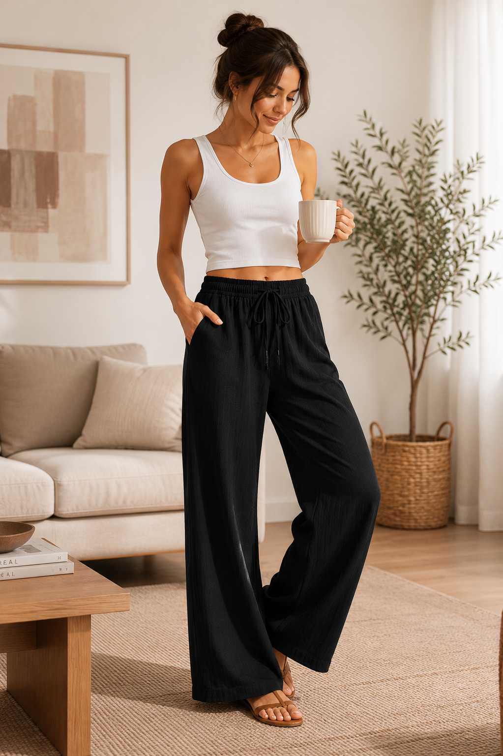 Bianca | Pantalones de verano de algodón y lino de corte ancho