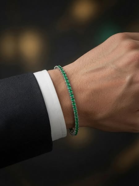 Adrián | Pulsera Elegante de Circonitas Verde Esmeralda