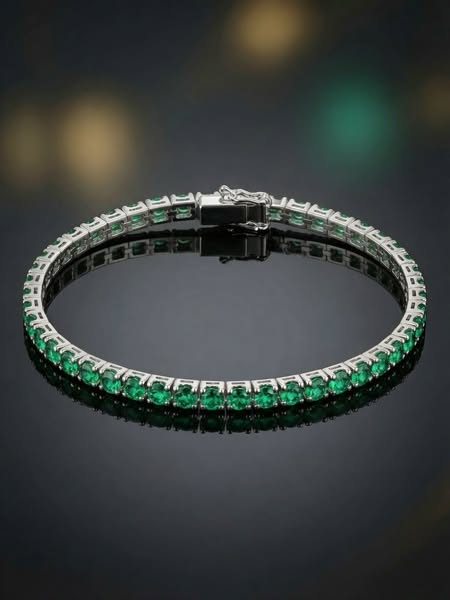 Adrián | Pulsera Elegante de Circonitas Verde Esmeralda