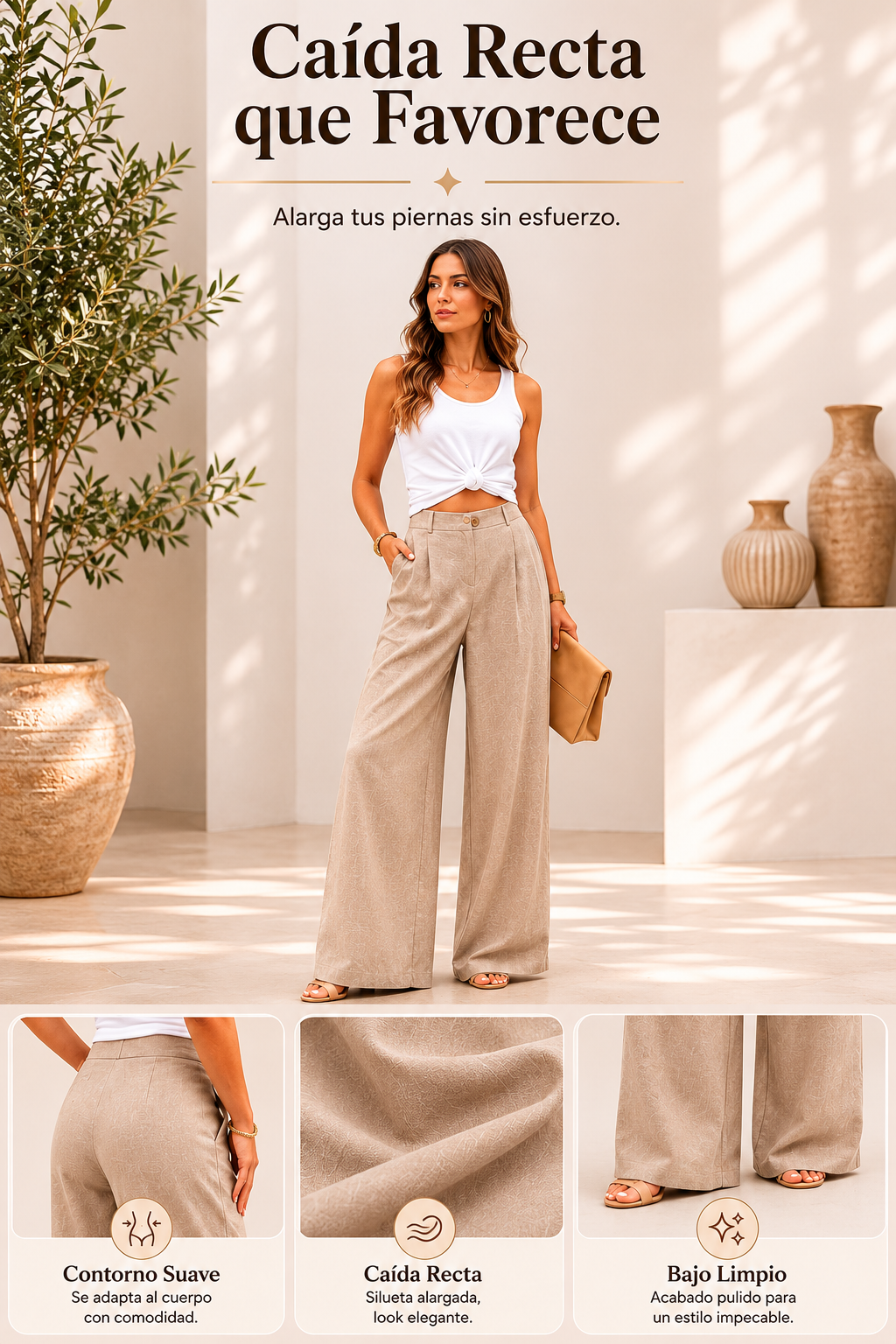 Lucía | Pantalones informales de cintura alta con botón