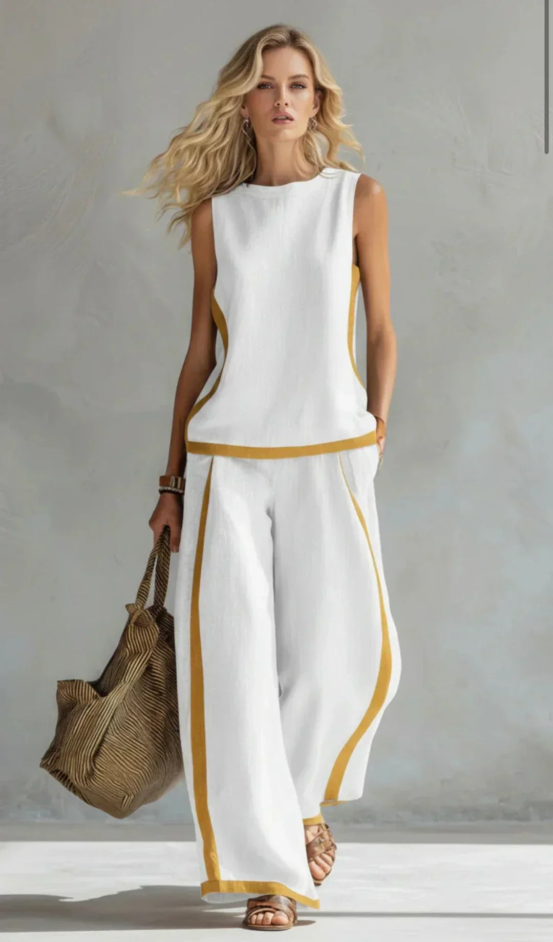 Ursula – Conjunto Chaleco y Pantalón Chic-Casual con Acabados Bicolor