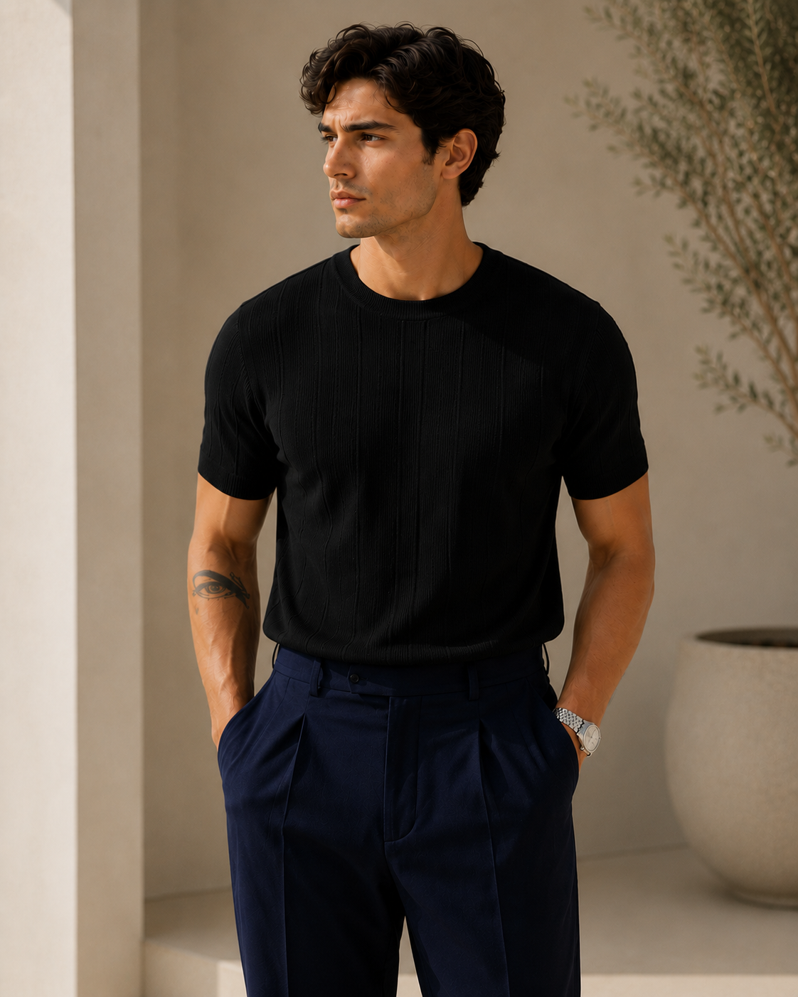David | Jersey de punto con cuello redondo de manga corta