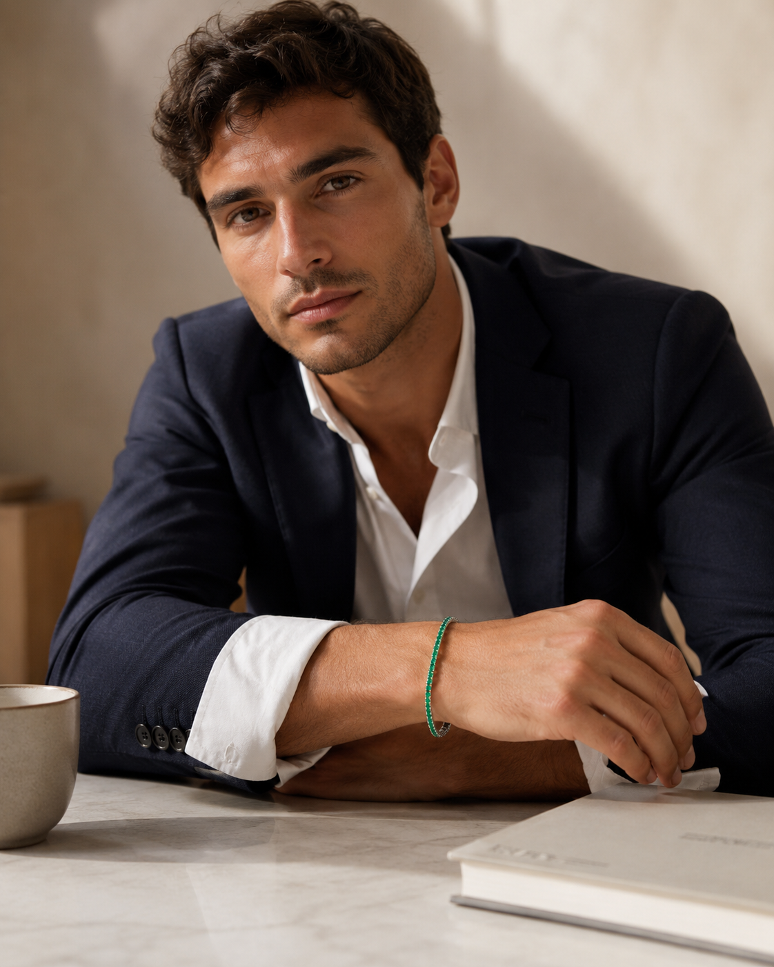Adrián | Pulsera Elegante de Circonitas Verde Esmeralda
