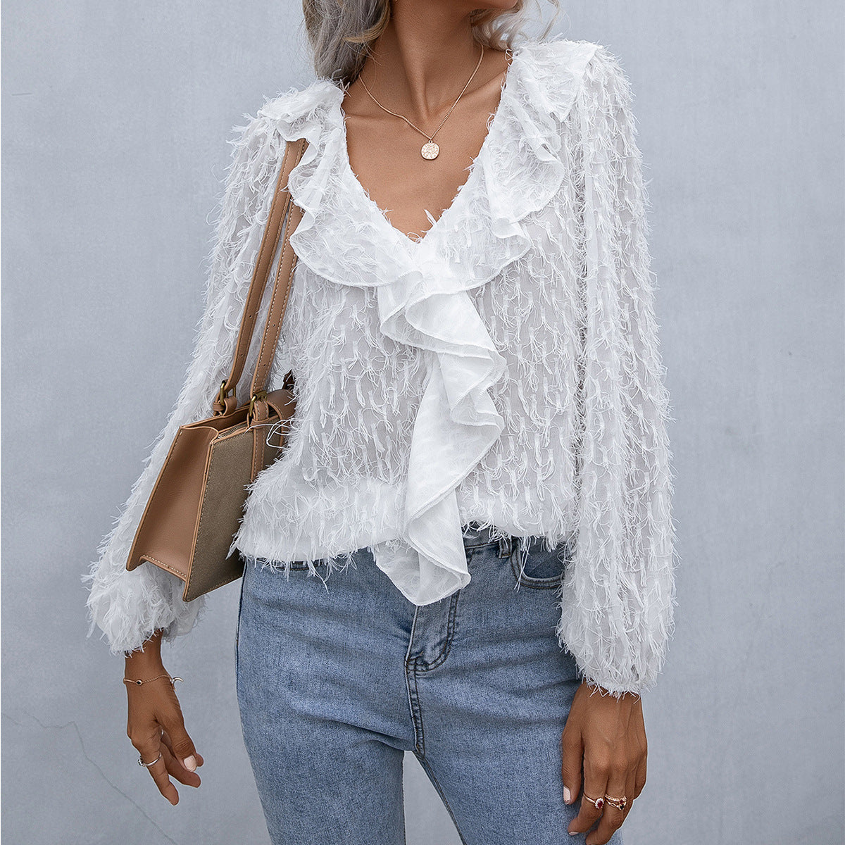 Lily | Camisa con volantes de plumas