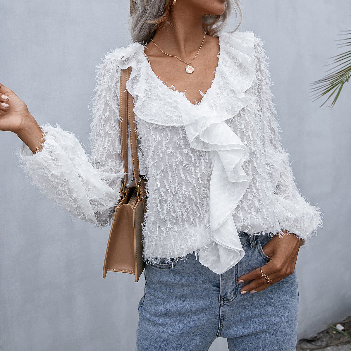 Lily | Camisa con volantes de plumas