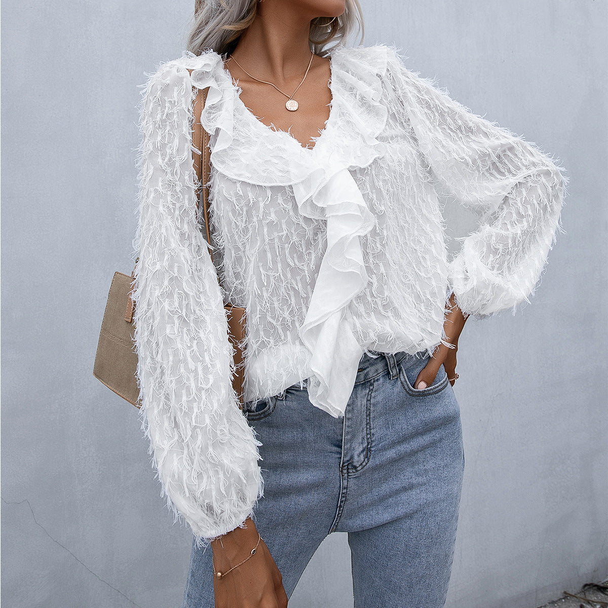 Lily | Camisa con volantes de plumas