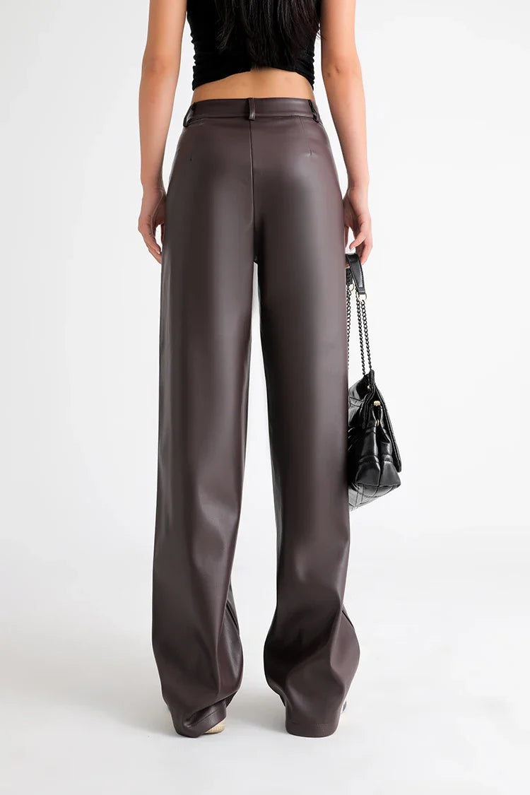 Isabel | Pantalón de cuero de pierna ancha