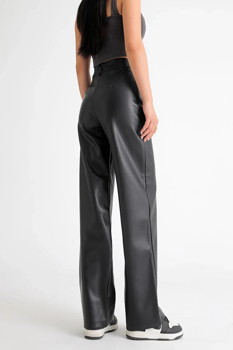 Isabel | Pantalón de cuero de pierna ancha