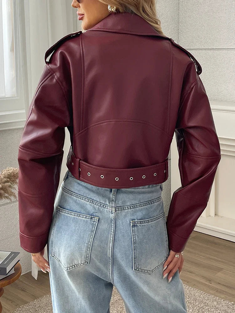 Raquel | Chaqueta Biker Burgundy Luxe