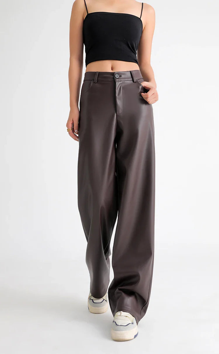 Isabel | Pantalón de cuero de pierna ancha
