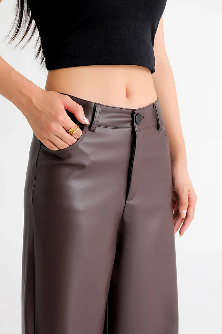 Isabel | Pantalón de cuero de pierna ancha