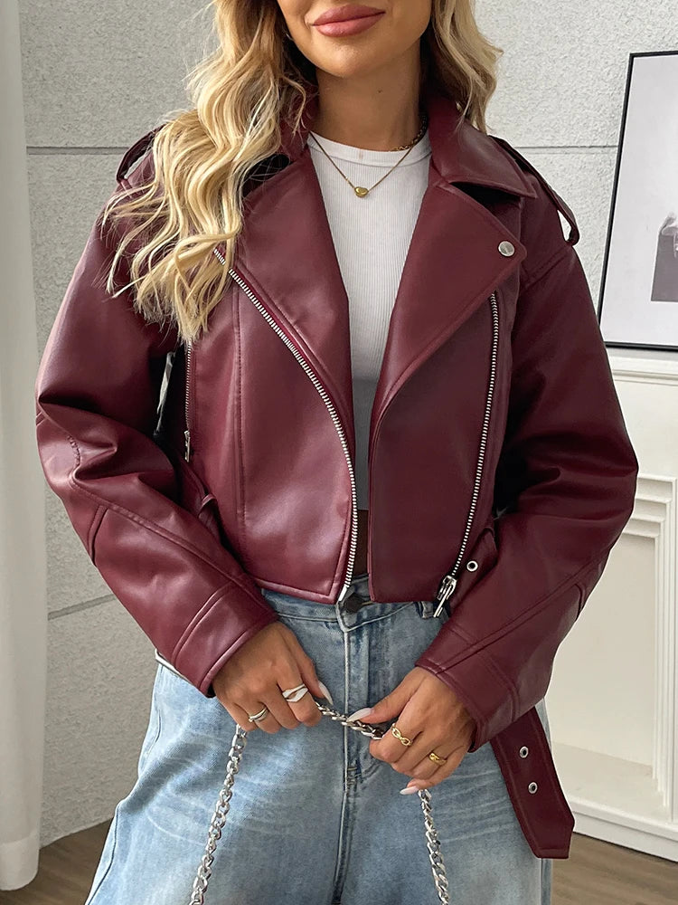 Raquel | Chaqueta Biker Burgundy Luxe