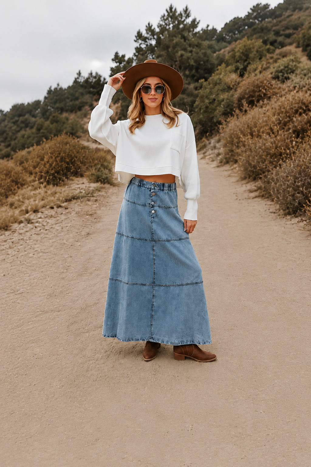 Ava | Falda maxi vaquera con tiras