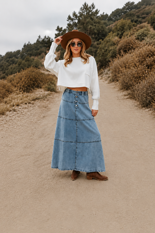 Ava | Falda maxi vaquera con tiras