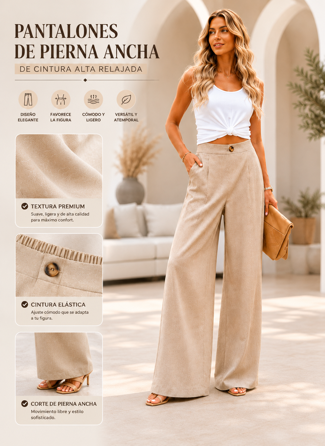 Lucía | Pantalones informales de cintura alta con botón