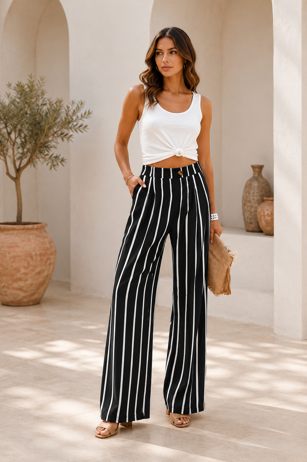 Lucía | Pantalones informales de cintura alta con botón