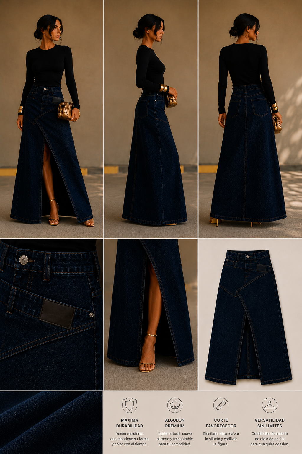 Valeria | Falda Vaquera Maxi de Tiro Alto