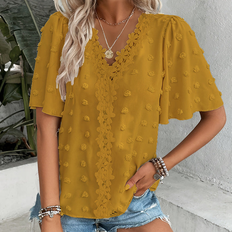 Anna |  Top jacquard con cuello en V y mangas de mariposa
