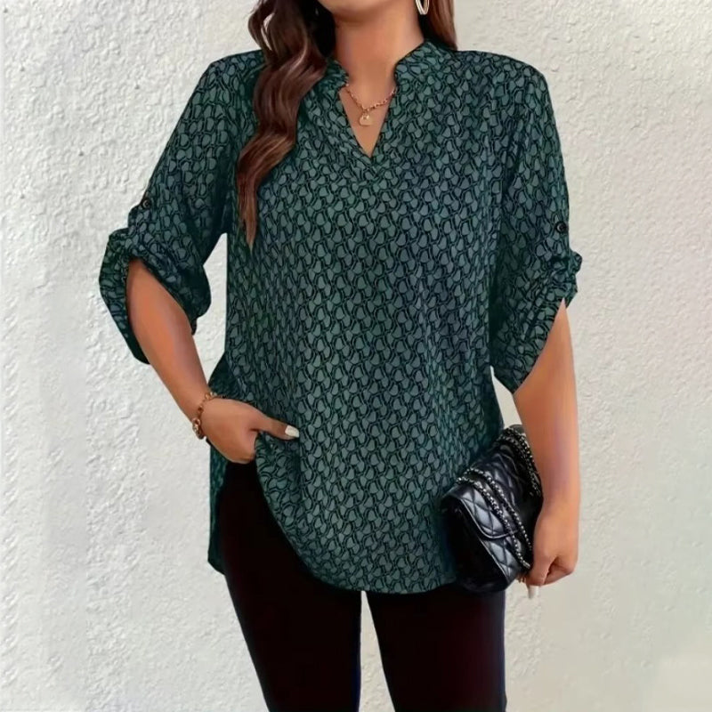 Aurora | Blusa vintage con cuello en V y estampado geométrico